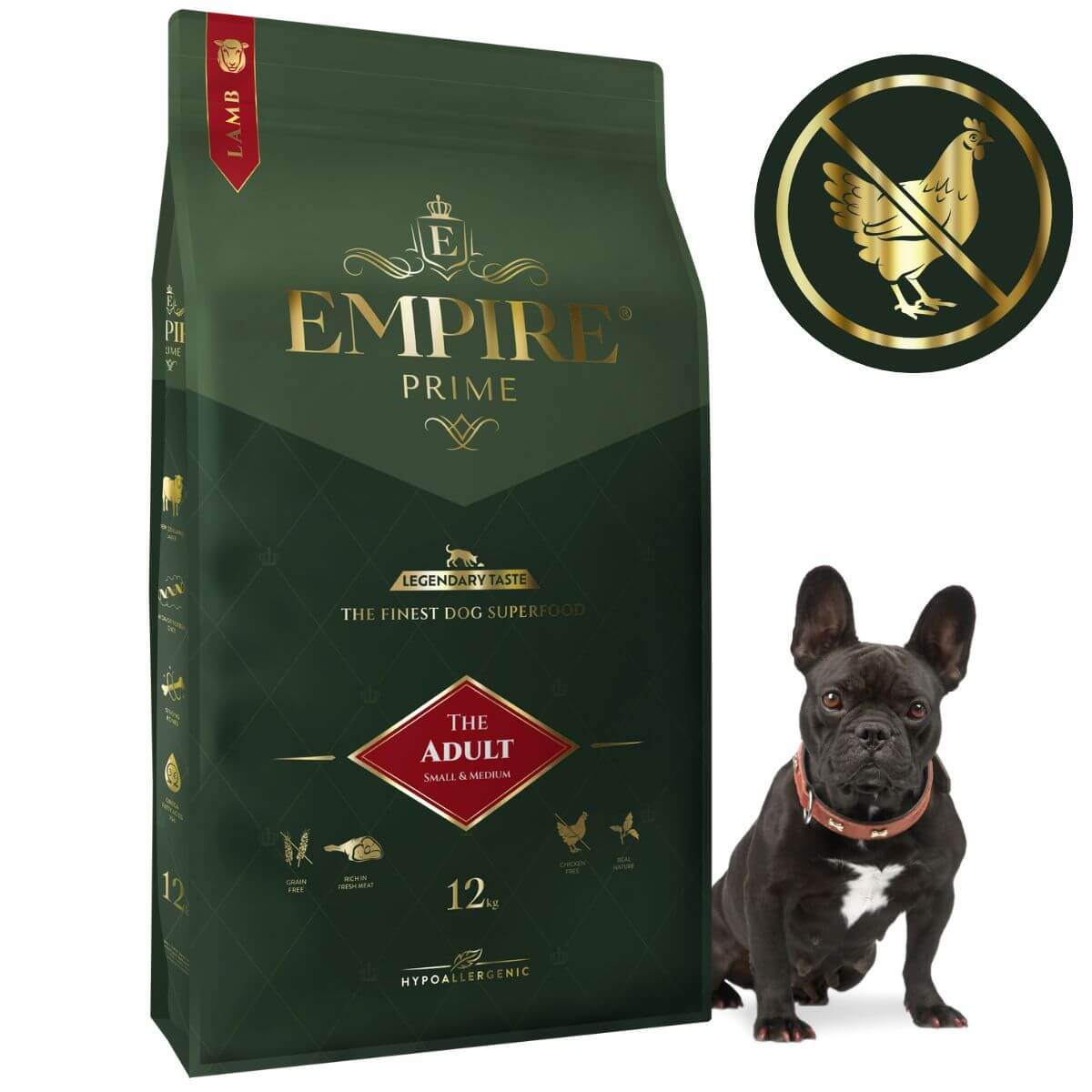 Monobiałkowa karma dla dorosłych buldogów francuskich - hipoalergiczna - bez kurczaka 12kg Empire Prime