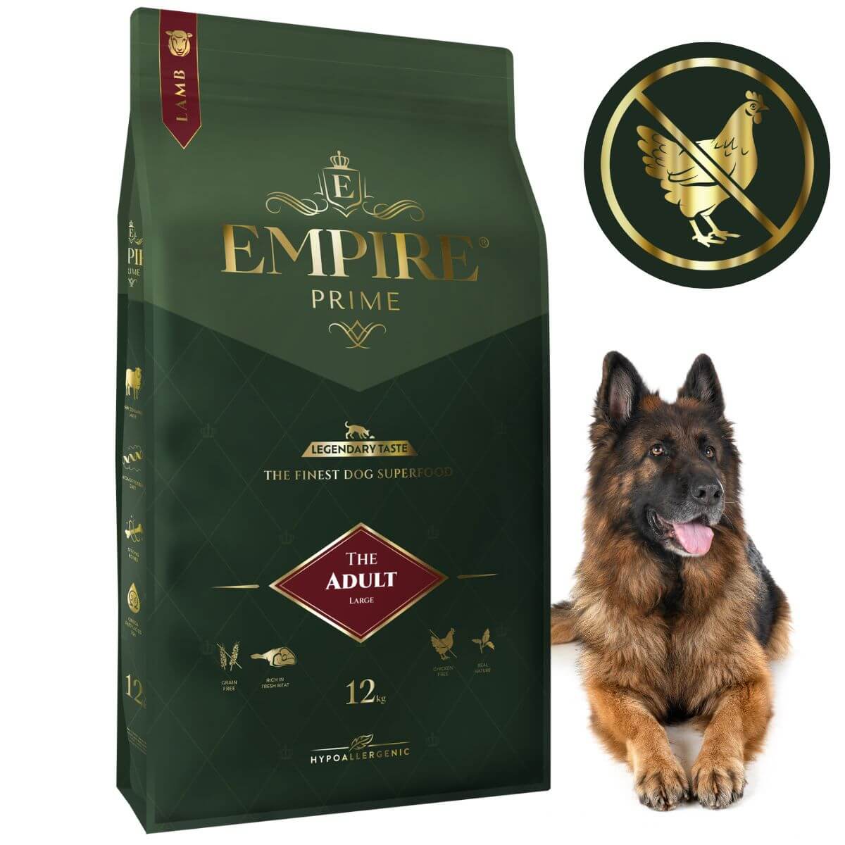 Monobiałkowa karma dla dorosłych owczarków niemieckich - hipoalergiczna - bez kurczaka 12kg Empire Prime