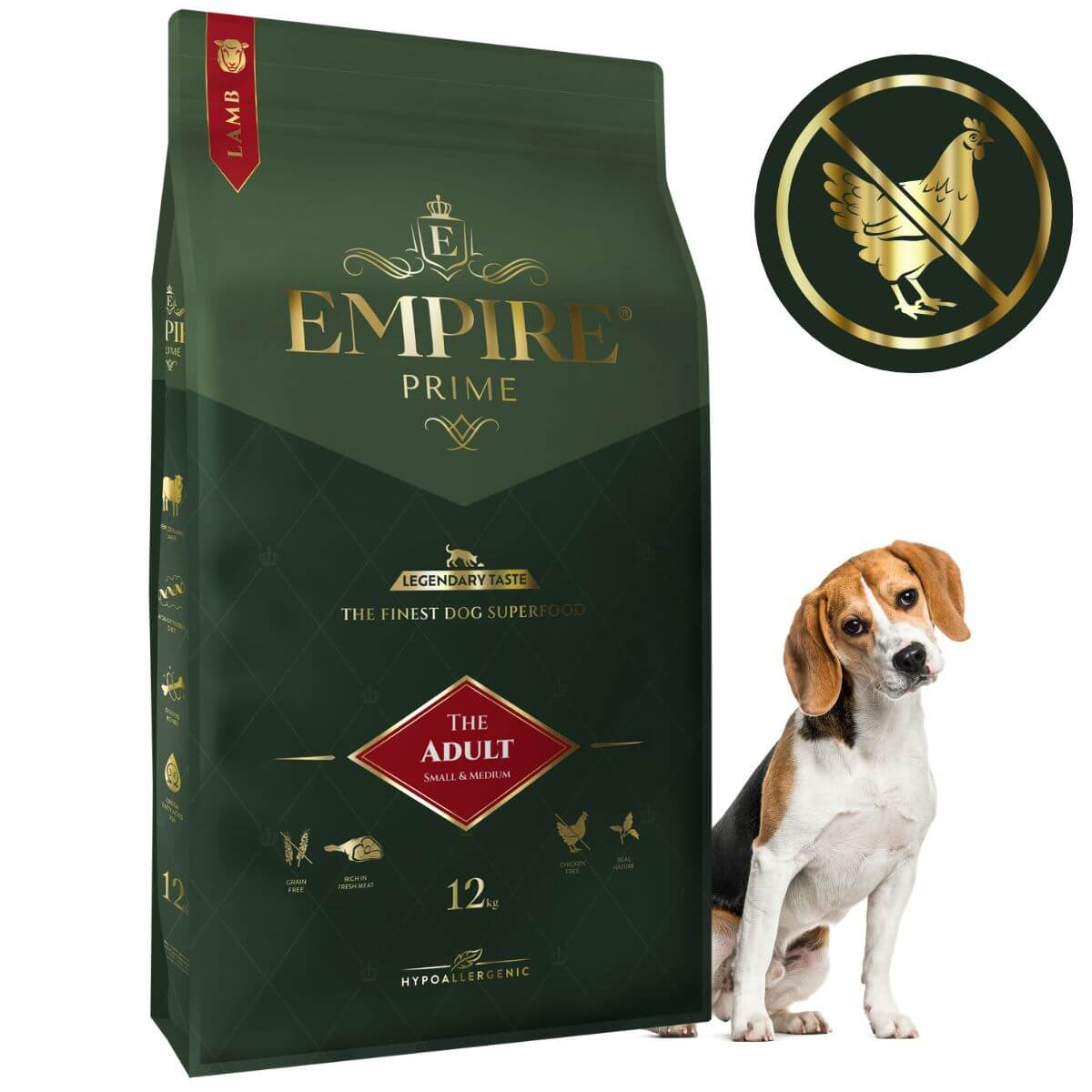 Monobiałkowa karma dla dorosłych beagle - hipoalergiczna - bez kurczaka 12kg Empire Prime