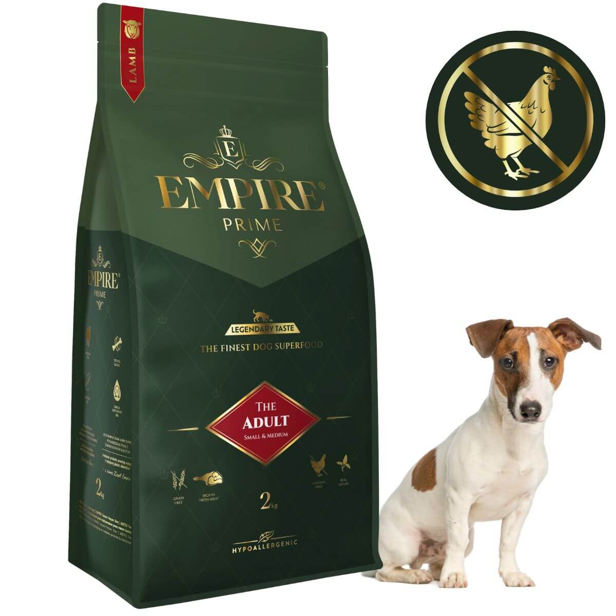 Monobiałkowa karma dla dorosłych jack russel terrierów - hipoalergiczna - bez kurczaka 2kg Empire Prime