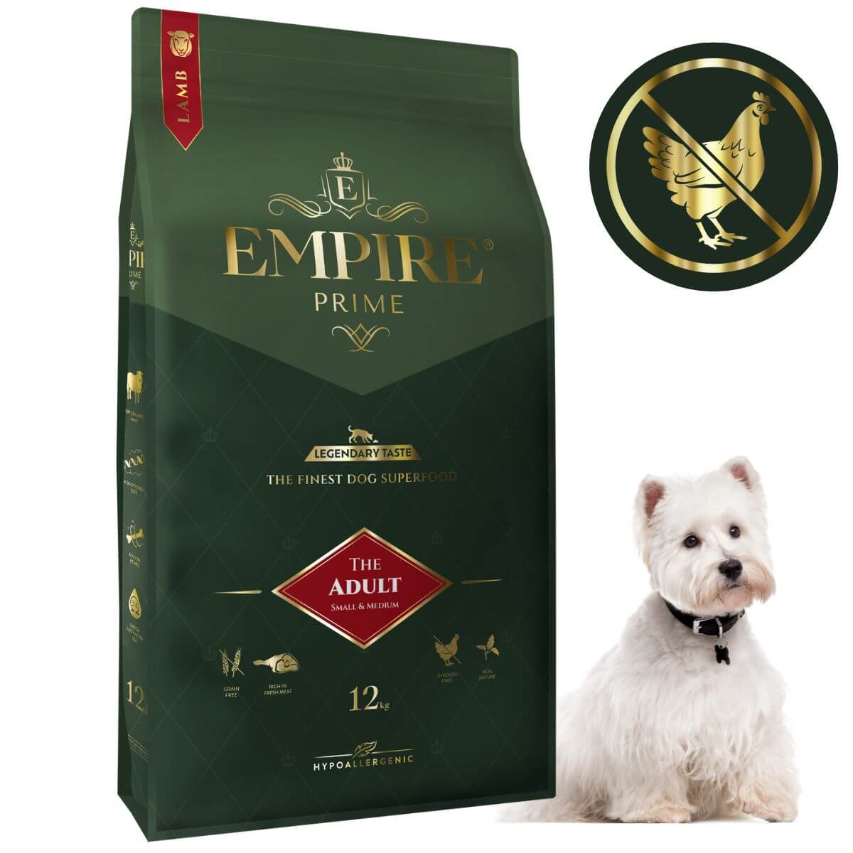 Monobiałkowa karma dla dorosłych westów - hipoalergiczna - bez kurczaka 12kg Empire Prime