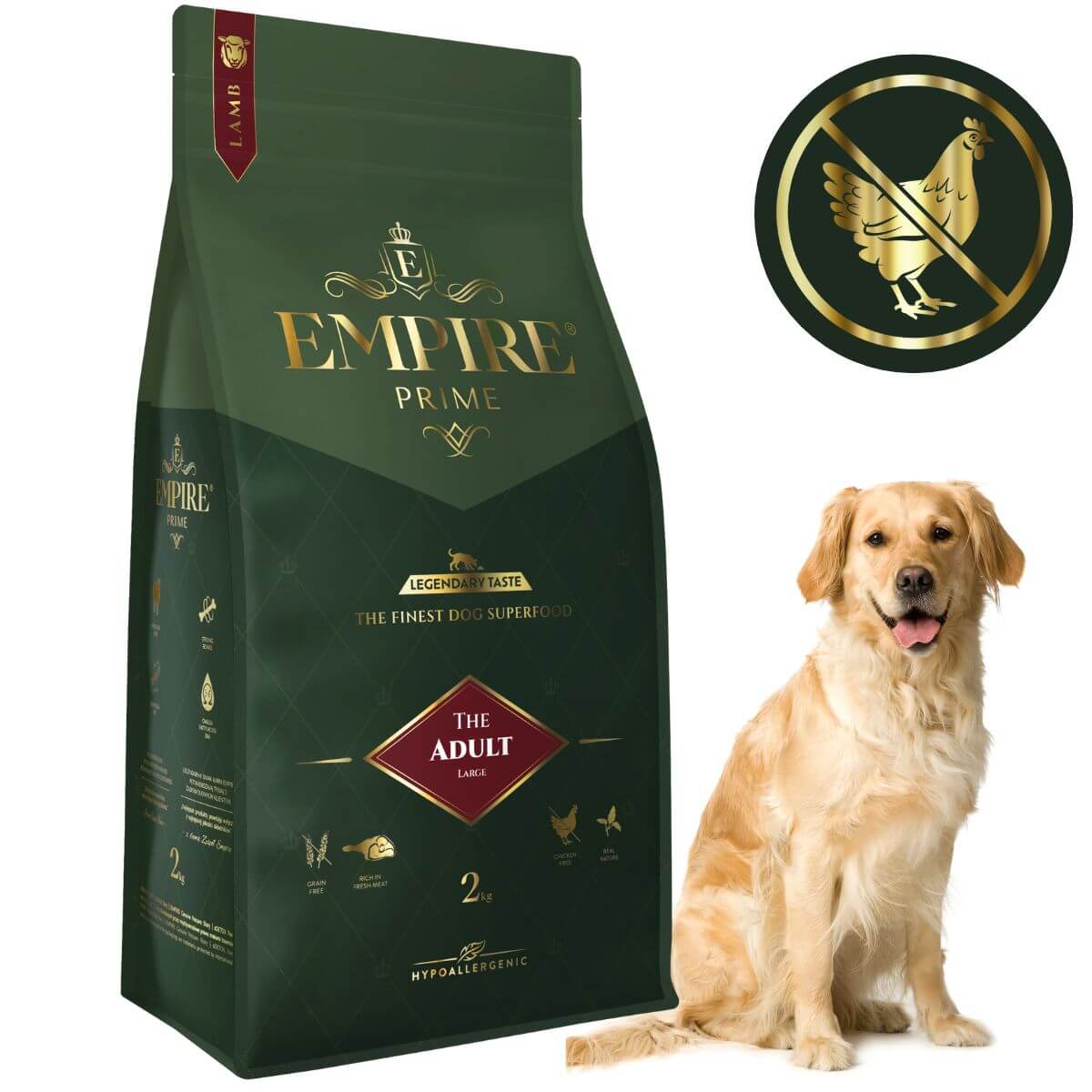 Monobiałkowa karma dla dorosłych golden retrieverów - hipoalergiczna - bez kurczaka 2kg Empire Prime